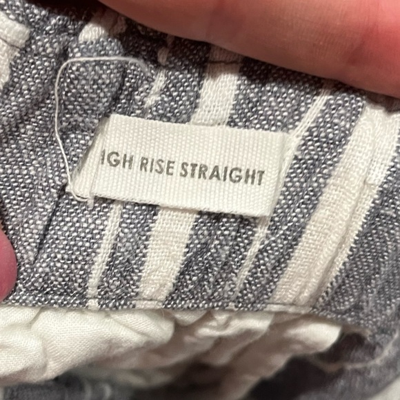 LOFT Womens High Rise Straight Leg Linen Blend Pants Pin Striped Loose Fit M - Picture 6 of 11